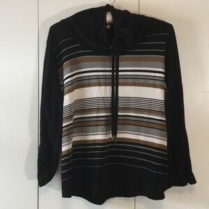 Ruby Rd. Black and Brown Striped Cowl Neck Sweater